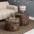 Dice Brown Marble Effect Round Coffee Table - Set of 2