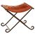 Buffalo Tan Leather and Metal Folding Stool
