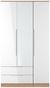 Milan White Gloss and Oak Effect 3 Door Tall Combi Wardrobe - 1 Mirror and LHF 2 Drawers