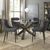 Bentley Designs Turin Glass 4 Seater Round Dining Table Dark Oak Legs with 4 Cezanne Dark Grey Faux Leather Chairs - Black Legs