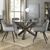 Bentley Designs Turin Glass 4 Seater Round Dining Table Dark Oak Legs with 4 Dali Grey Velvet Chairs