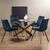 Bentley Designs Turin Glass 4 Seater Round Dining Table Dark Oak Legs with 4 Fontana Blue Velvet Chairs