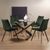 Bentley Designs Turin Glass 4 Seater Round Dining Table Dark Oak Legs with 4 Fontana Green Velvet Chairs