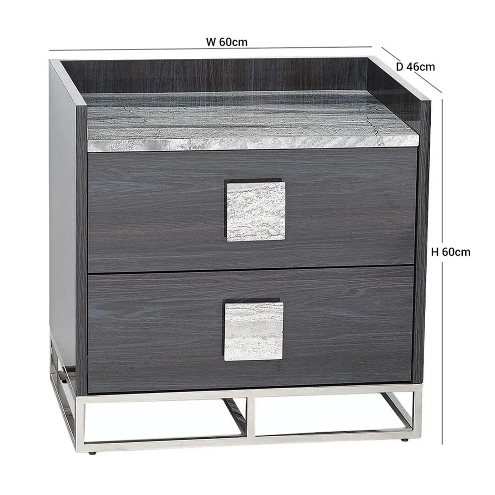 Elliot Marble and Wooden 2 Drawer Bedside Cabinet - Variation Available ...