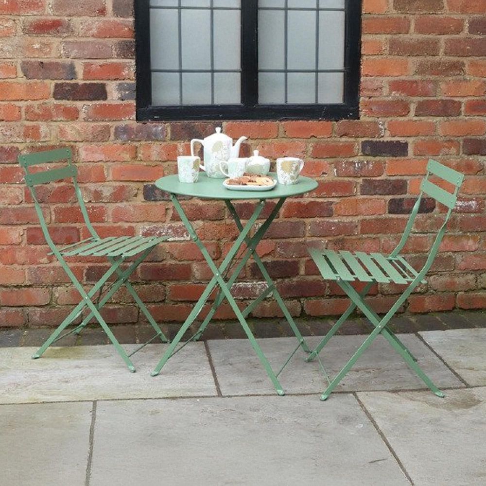 Padstow Bistro Set 2 Seater 60cm Round Olive Green Metal Shop 