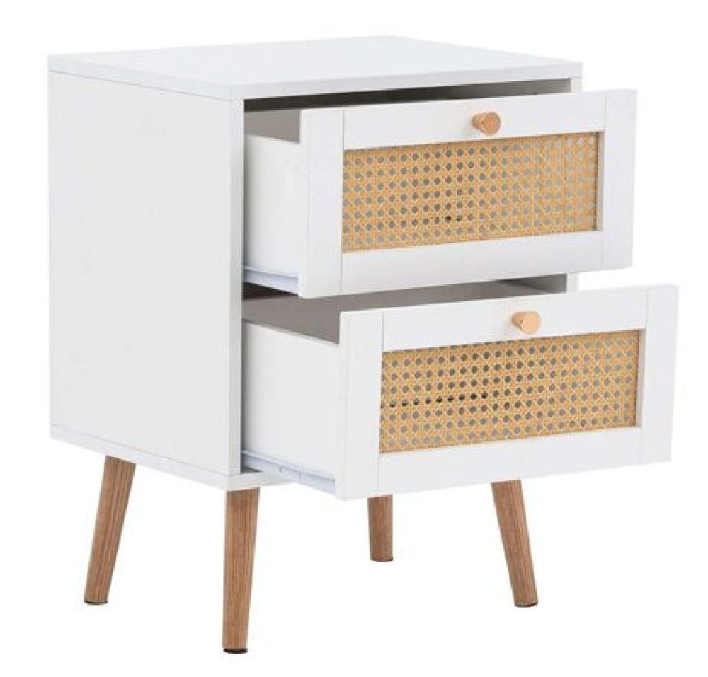 Croxley White and Rattan Bedside Table 2 Drawers CFS UK