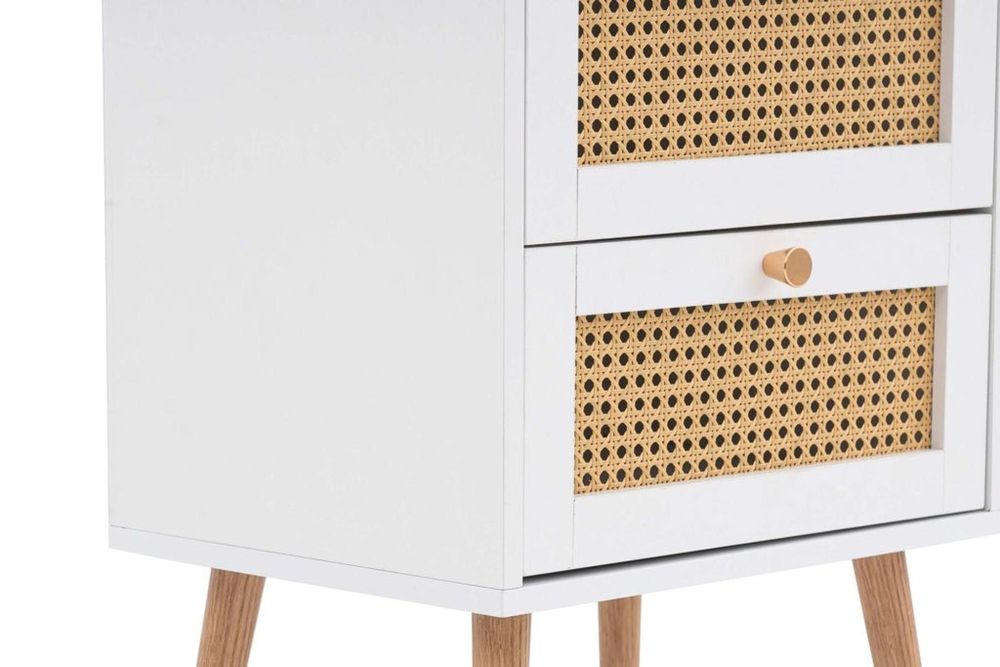 Croxley White and Rattan Bedside Table 2 Drawers CFS UK