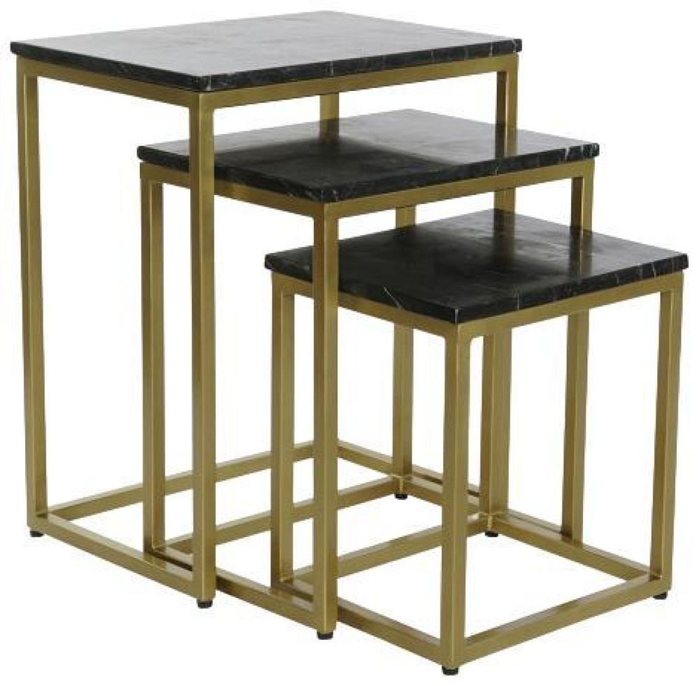 Glam Black Marble Top Side Table Set of 3 CFS UK