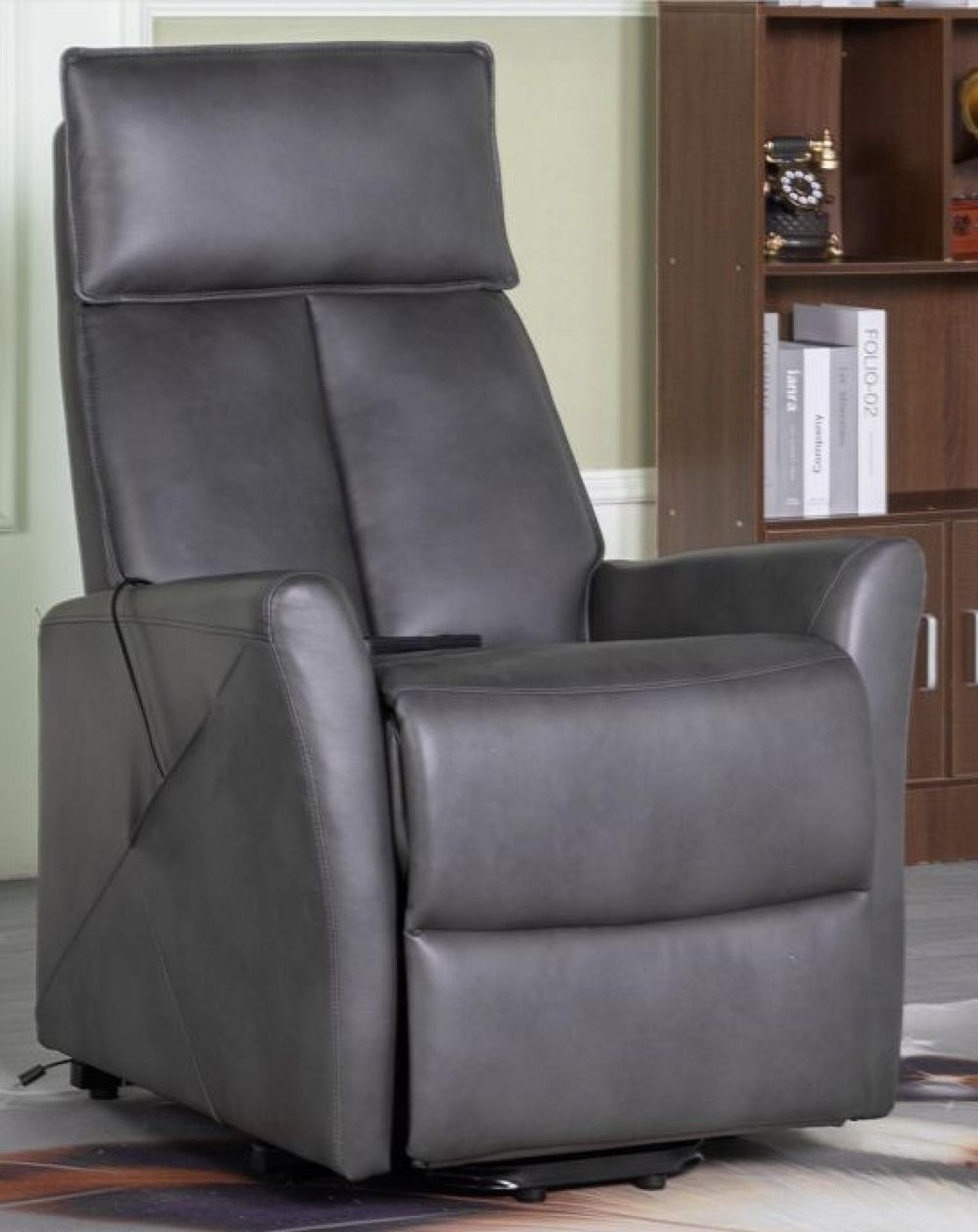 Lomond Lift and Tilt Grey Faux Leather Electric Rise Recliner Armchair
