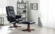 Malmo Black Faux Leather Recliner Chair with Walnut Legs Footstool