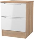 Milan White Gloss and Oak Effect 2 Drawer Bedside Cabinet