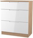 Milan White Gloss and Oak Effect 3 Drawer Deep Chest