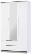 Milan White Gloss 3 Door Tall Combi Wardrobe - 1 Mirror and LHF 2 Drawers