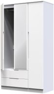 Milan White Gloss 3 Door Tall Combi Wardrobe - 1 Mirror and LHF 2 Drawers