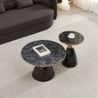 Hourglass Grey Ceramic Round Coffee Table with Black Base and Gold Trim