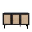 Clearance - Ferrero Black and Woven Rattan 3 Door Medium Sideboard - 120cm