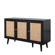 Clearance - Ferrero Black and Woven Rattan 3 Door Medium Sideboard - 120cm