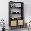 Clearance - Ferrero Black and Woven Rattan Open Shelving Unit with Cupboard