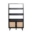Clearance - Ferrero Black and Woven Rattan Open Shelving Unit with Cupboard