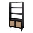 Clearance - Ferrero Black and Woven Rattan Open Shelving Unit with Cupboard