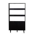 Clearance - Ferrero Black and Woven Rattan Open Shelving Unit with Cupboard