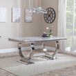 Glacier Grey Marble and Chrome Dining Set - Lion Knocker Back Champagne Velvet Fabric Dining Chair with Chrome Legs