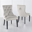 Naples White Marble Dining Set - Knocker Back Champagne Velvet Fabric Dining Chair with Black Wooden Legs