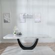 Madrid White Marble Dining Set - Knocker Back Black Velvet Fabric Dining Chair with Black Wooden Legs