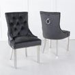 Milan Grey Marble Dining Set - Knocker Back Black Velvet Fabric Dining Chair with Chrome Legs