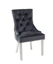 Milan Grey Marble Dining Set - Knocker Back Black Velvet Fabric Dining Chair with Chrome Legs