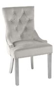 Milan Grey Marble Dining Set - Lion Knocker Back Champagne Velvet Fabric Dining Chair with Chrome Legs