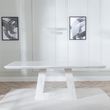 Milan White Marble Dining Set - Knocker Back Blue Velvet Fabric Dining Chair with Black Wooden Legs