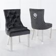 Louis 4 Seater Grey Marble and Chrome Square Dining Set - 4 Lion Knocker Back Black Velvet Fabric Dining Chair with Chrome Legs