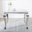 Louis 4 Seater Grey Marble and Chrome Square Dining Set - 4 Lion Knocker Back Grey Velvet Fabric Dining Chair with Chrome Legs