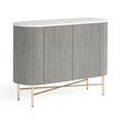 Isabella Grey Fluted Small 2 Door Curved Sideboard with White Marble Top - 100cm