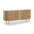 Soho Oak 4 Door Slatted Large Sideboard - White Marble Top