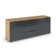 Rauch Flipp 2 Door Low Sideboard with Adjustable Height - 160cm - Artisan Oak and Basalt Glass