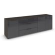 Rauch Flipp 3 Door Low Sideboard with Adjustable Height - 199cm - Graphite and Basalt Glass