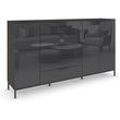 Rauch Flipp 3 Door Sideboard with Metal Base - 199cm - Graphite and Basalt Glass