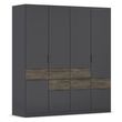Rauch Mats 181cm 5 Door Wardrobe with Drawer - Metallic Dark Grey and Atlantic Dark Oak