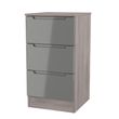 Milan Grey Gloss and Grey Oak 3 Drawer Bedside Cabinet