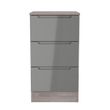 Milan Grey Gloss and Grey Oak 3 Drawer Bedside Cabinet