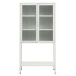 Acier White Metal 2 Door Display Cabinet with Glass Doors