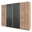 Rauch Syncrono 271cm 4 Door Sliding Wardrobe - Sonoma Oak and Basalt Glass