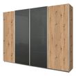 Rauch Syncrono 271cm 4 Door Sliding Wardrobe - Artisan Oak and Basalt Glass