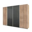 Rauch Syncrono 316cm 4 Door Sliding Wardrobe - Sonoma Oak and Basalt Glass