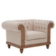 Cabra Cream Fabric and Mahogany Wood Chesterfield Armchair