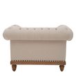 Cabra Cream Fabric and Mahogany Wood Chesterfield Armchair