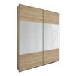 Rauch Quadra 136cm 2 Door Sliding Wardrobe - Sonoma Oak and White Glass