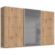 Rauch Beluga Extra 406cm 3 Door Sliding Wardrobe with Grey Mirror - Artisan Oak